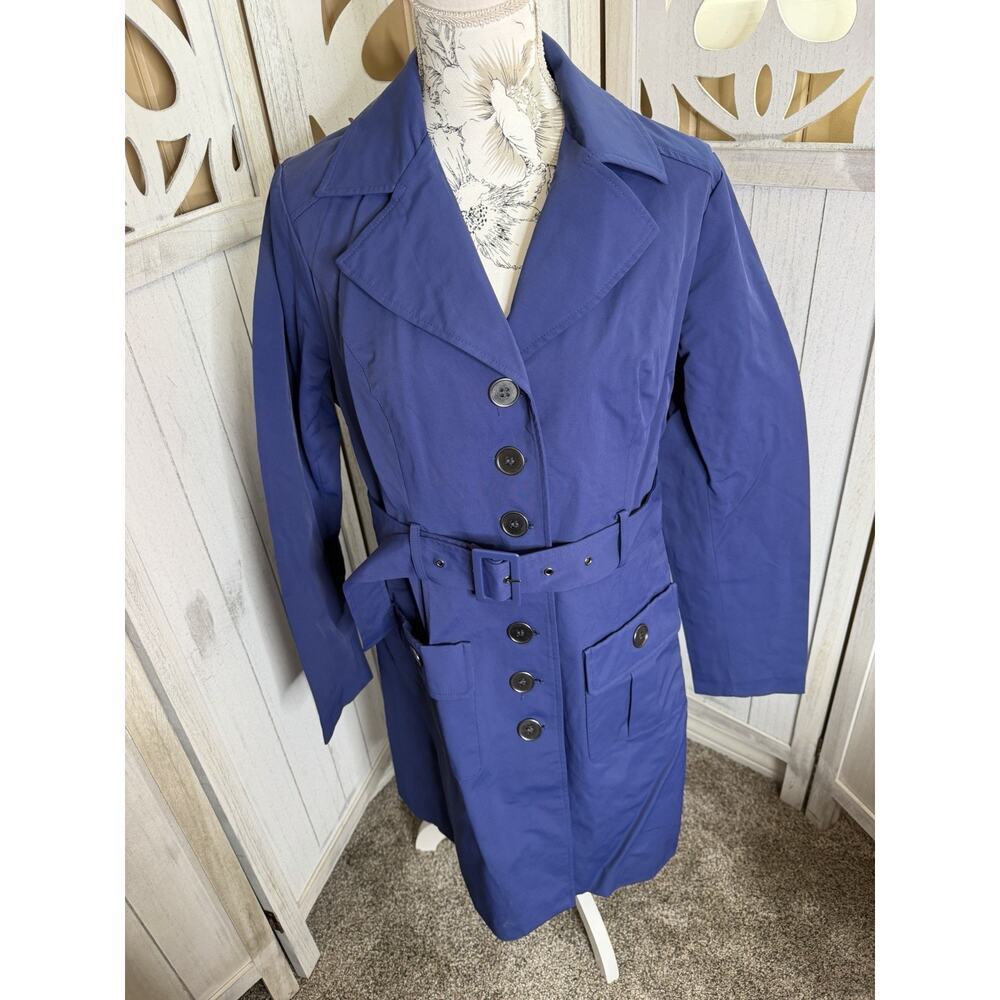New York & Company Blue Full Button Trench Coat Lightweight Size Large NEW!